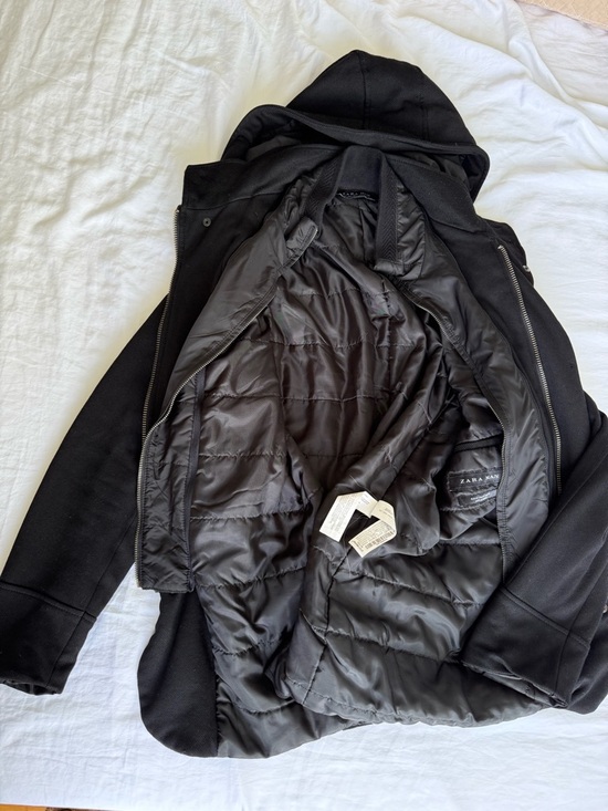 ZARA Man Black Hooded Jacket | Insulated Lined Coat | Size M - Picture 7 of 9